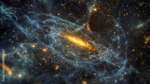 Dark matter makes up 27% of the total mass and energy in the universe. Its presence, although invisible, can be observed through the gravitational effects it has on visible matter. photo