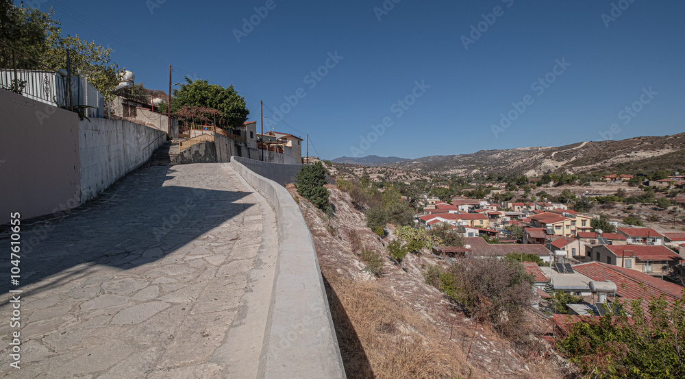 Fototapeta premium Kalavasos, a small charming traditional village, located in a valley and mountains on both sides, located 6 km north of Zygi village, Larnaka District, Cyprus 