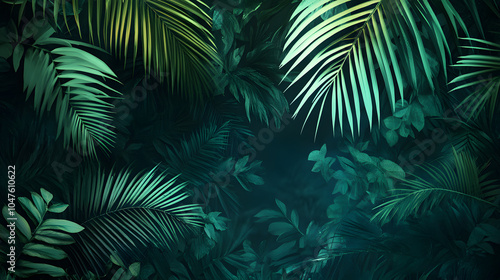 Tropical background out of plants, leafs and palms, green botanical jungle illustration