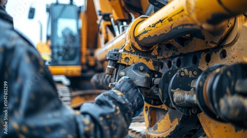 A maintenance worker using a specialized grease gun to lubricate the moving parts of a mini excavator keeping them running smoothly and preventing wear and tear.