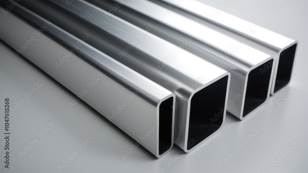 Polished aluminum square tubing, capturing industrial-grade quality and precision, perfect for architectural, engineering, or manufacturing designs. Polished aluminum square tubing, capturing industrial-grade quality and precision, perfect for architectural, engineering, or manufacturing designs.