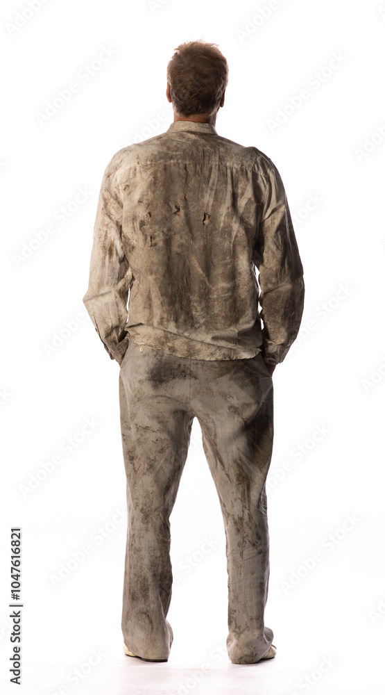 Male businessman in dirty white shirt on white background Male businessman in dirty white shirt on white background