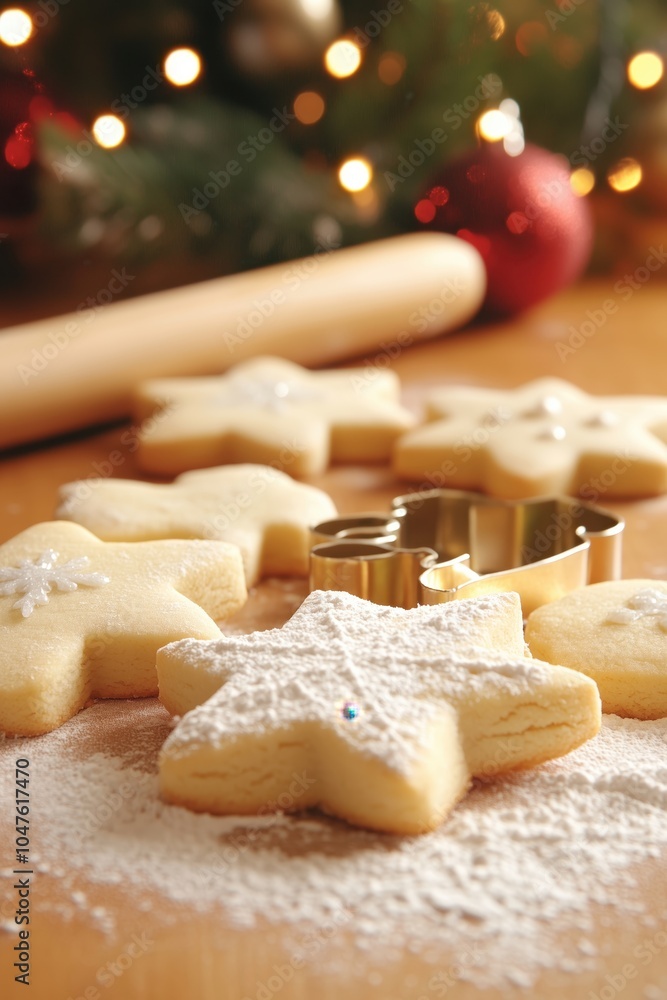 Delightful star-shaped cookies being prepared for the festive season on a cozy kitchen countertop Delightful star-shaped cookies being prepared for the festive season on a cozy kitchen countertop