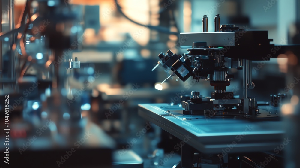 Advanced microscope in research lab, illustrating scientific exploration and innovation. Advanced microscope in research lab, illustrating scientific exploration and innovation.