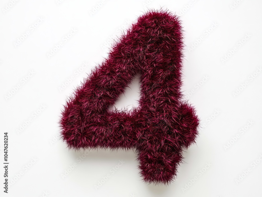 A number four made out of red yarn on a white surface A number four made out of red yarn on a white surface