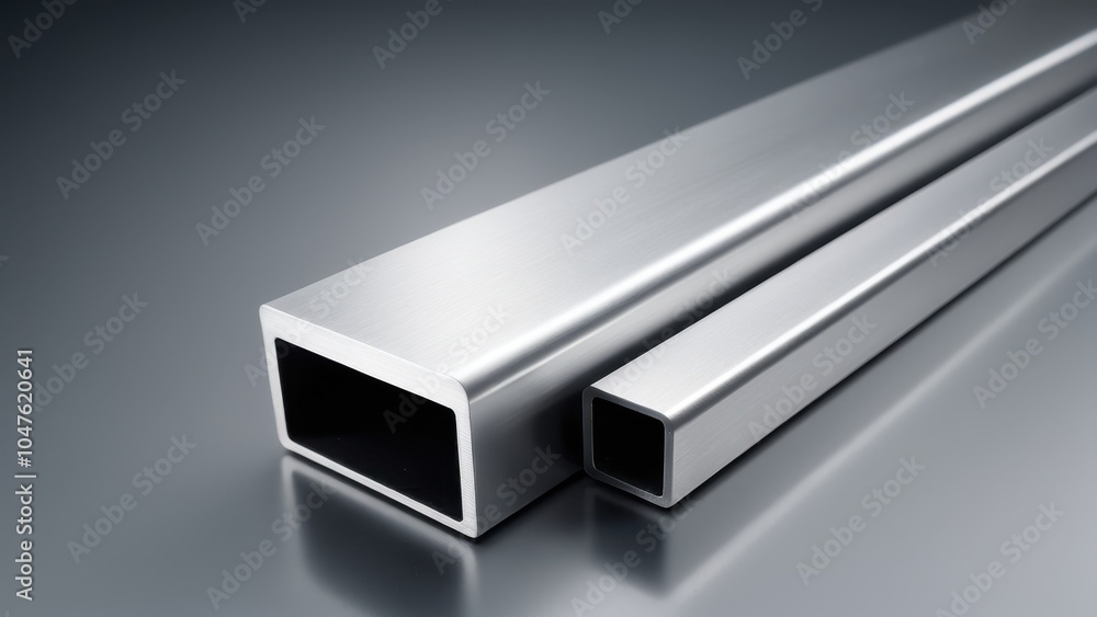 Polished aluminum square tubing, capturing industrial-grade quality and precision, perfect for architectural, engineering, or manufacturing designs. Polished aluminum square tubing, capturing industrial-grade quality and precision, perfect for architectural, engineering, or manufacturing designs.