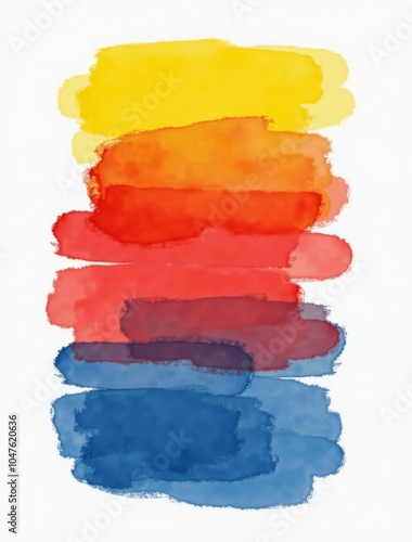 different yellow red blue brush stroke watercolor white background