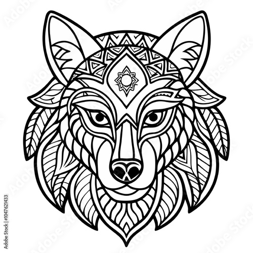 Wolf Mandala: A mesmerizing wolf head adorned with intricate mandala patterns, evoking a sense of spirituality and primal power. Perfect for nature, animal, and spiritual themes. 