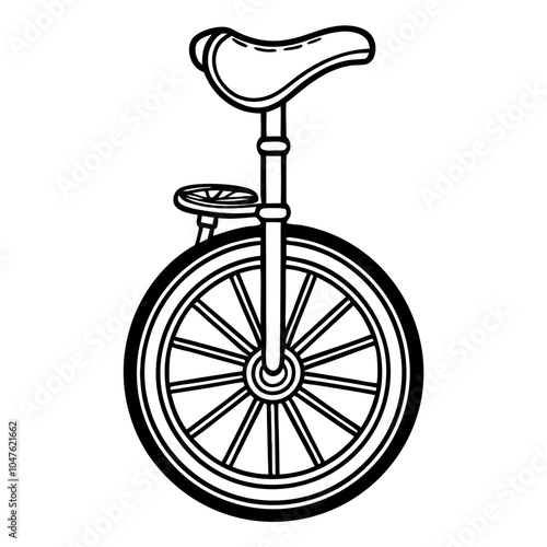 Unicycle Illustration: A classic unicycle design, perfect for children's books, circus themes, or vintage illustrations.  Clean lines and simple design. 