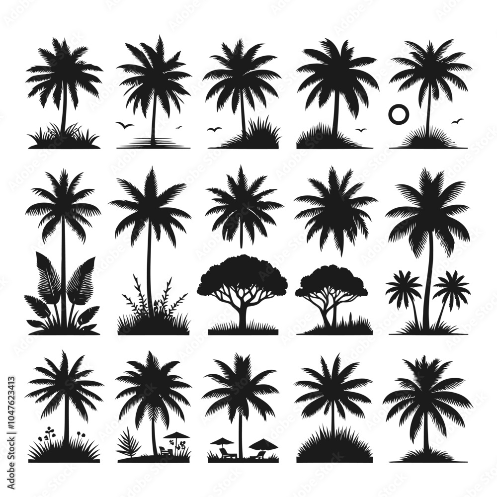 Silhouettes set of palm trees vector illustration Silhouettes set of palm trees vector illustration
