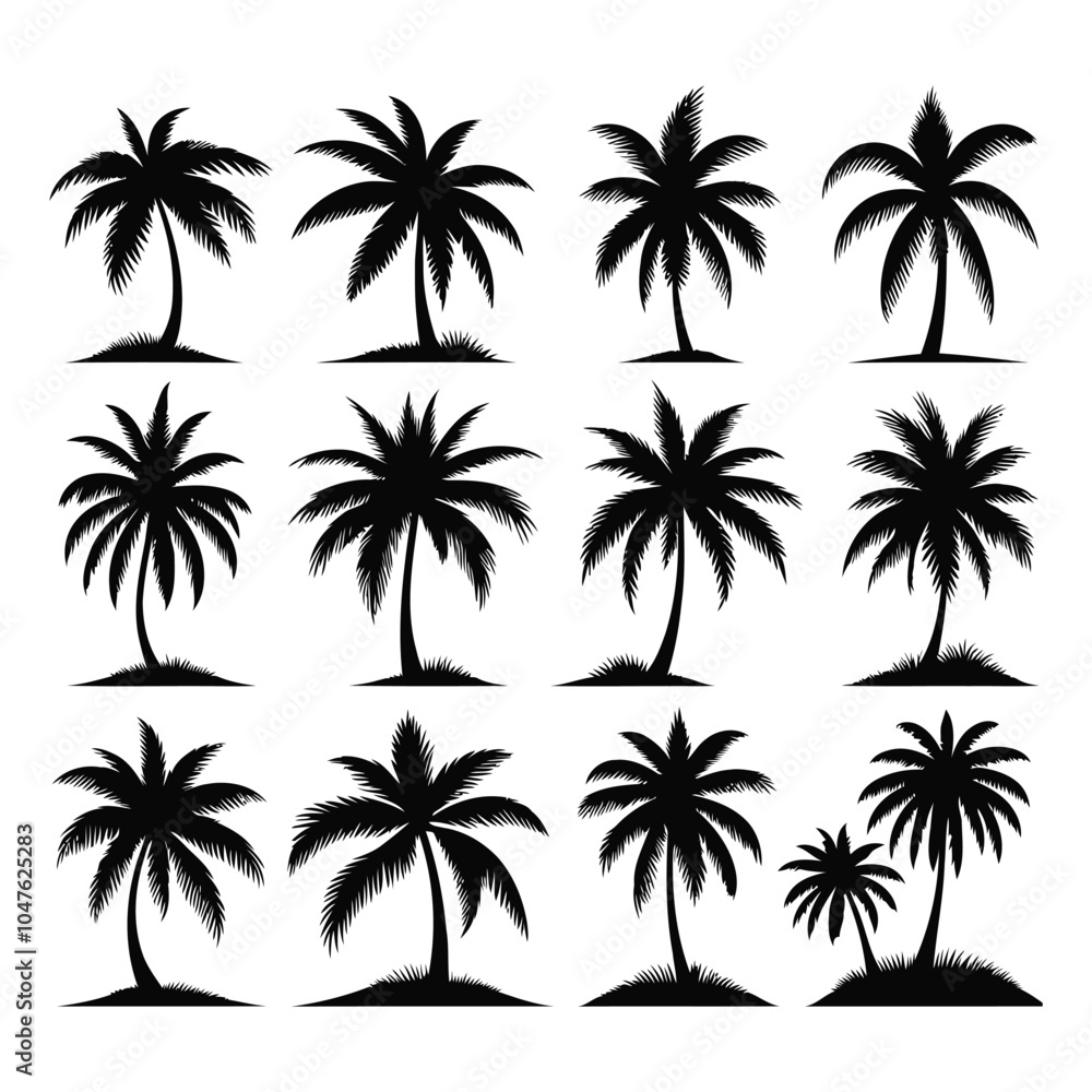 Obraz premium Silhouette set of palm trees vector illustration