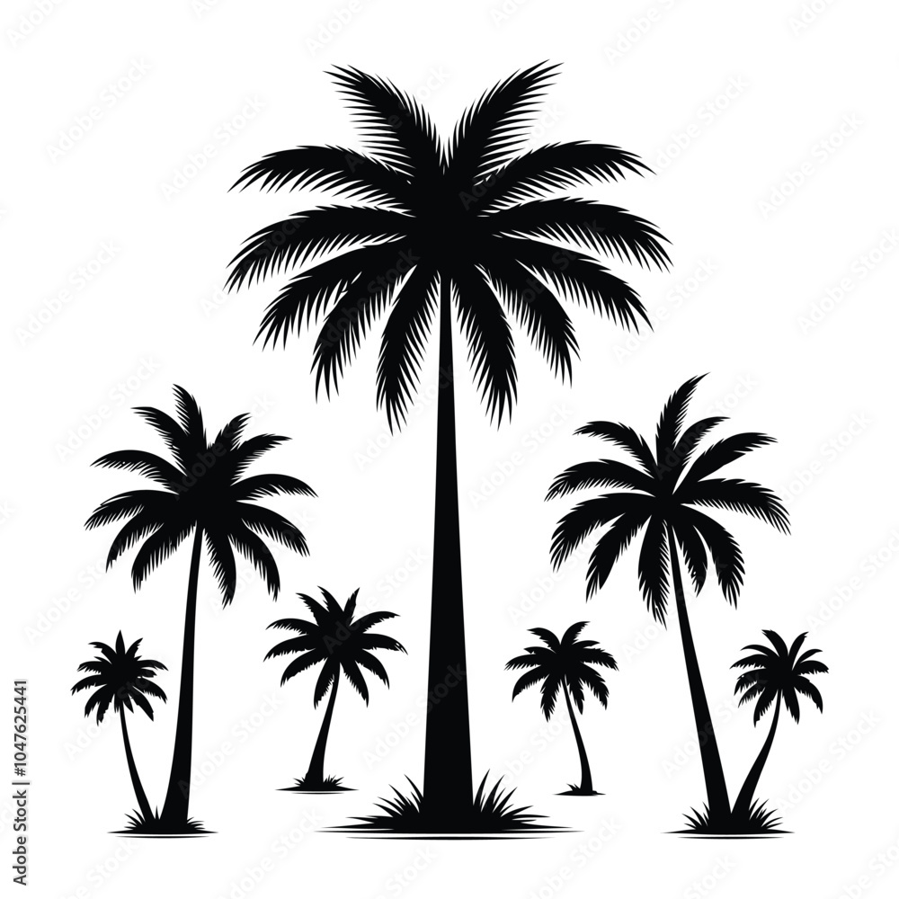 Silhouette set of palm trees vector illustration