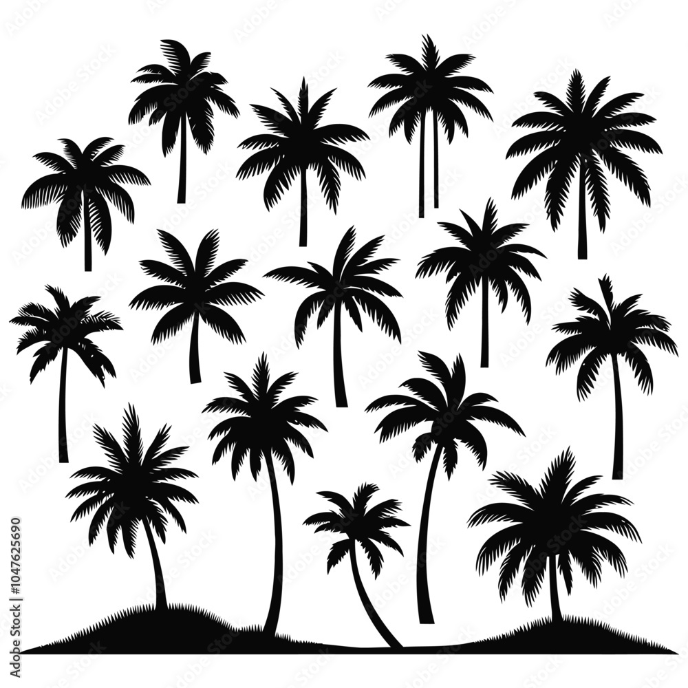 Silhouette set of palm trees vector illustration Silhouette set of palm trees vector illustration