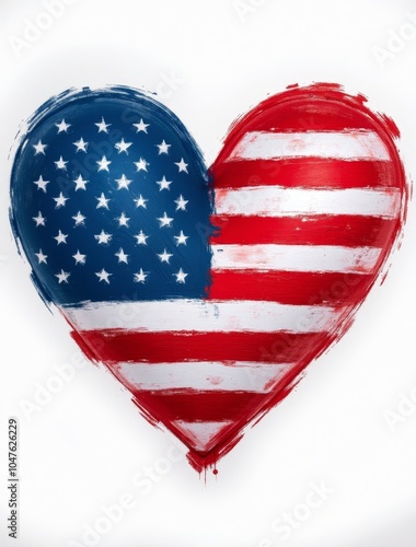painted red blue heart shape united states american flag white background