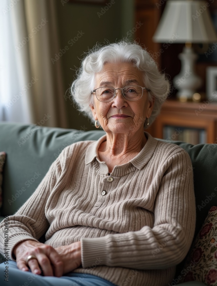 portrait elderly grandmother sitting sofa portrait elderly grandmother sitting sofa