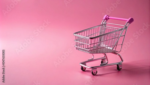 Empty shopping cart on pink background