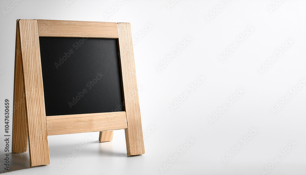 Small blackboard on side position provides copy space for text. background concept isolated white Small blackboard on side position provides copy space for text. background concept isolated white