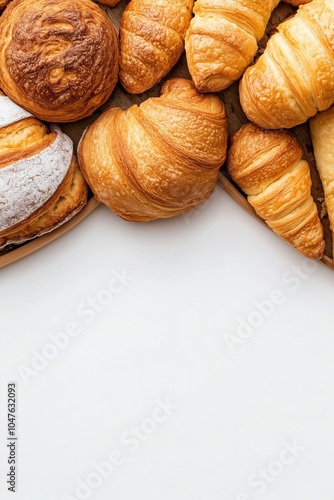Wallpaper Mural Golden pastries and flaky croissants arranged beautifully on a rustic wooden board at a cozy café Torontodigital.ca