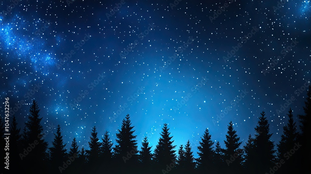 A magical night sky filled with stars features Santa Claus on his sleigh, led by reindeer, gliding over a dark forest silhouette. A magical night sky filled with stars features Santa Claus on his sleigh, led by reindeer, gliding over a dark forest silhouette.