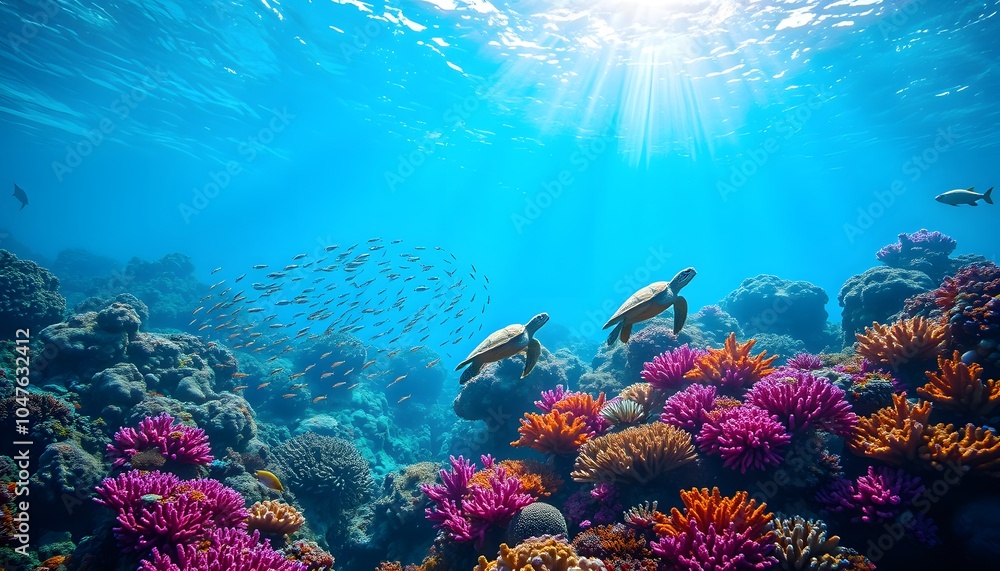 Obraz premium Tropical Marine Paradise: Underwater Reef Ecosystem and Sea Life.