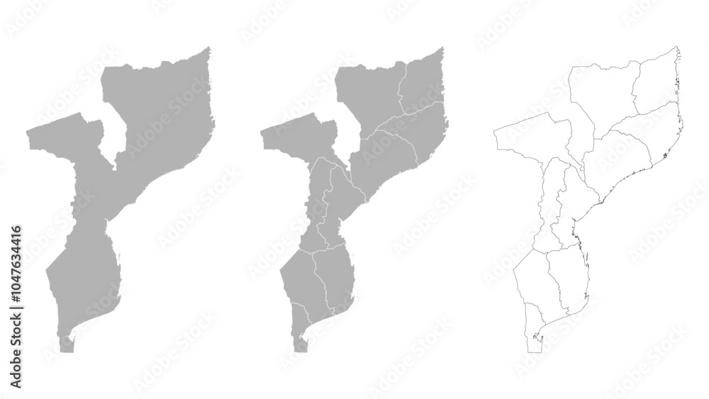 Fototapeta premium Set of MOZAMBIQUE Maps with Main Map and Regional maps