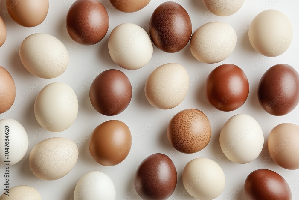 A row of eggs with different colors and sizes A row of eggs with different colors and sizes