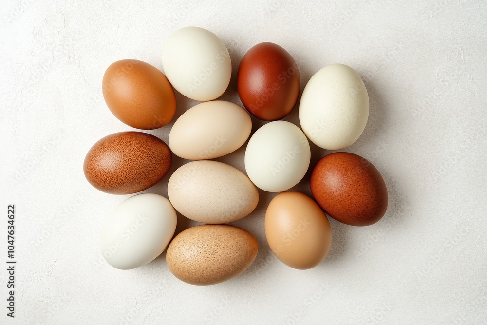 A dozen eggs of different colors are arranged in a circle A dozen eggs of different colors are arranged in a circle