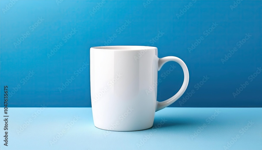 Obraz premium White cup on blue background