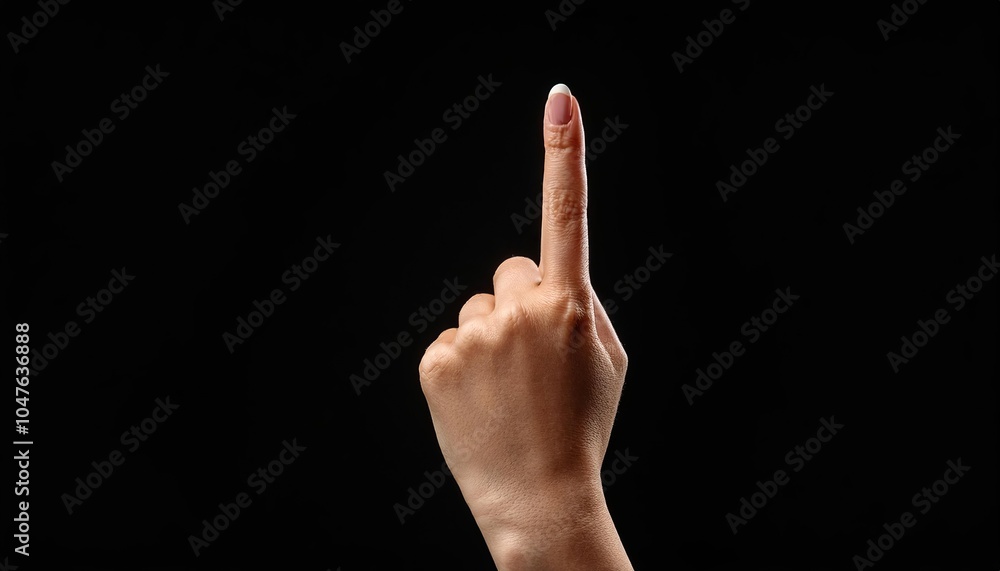 Hand with raised index finger on a black background Hand with raised index finger on a black background
