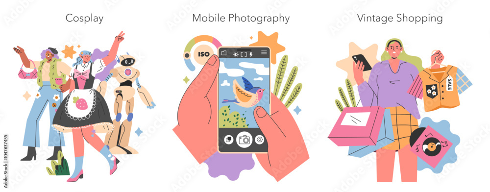 Obraz premium Gen Z Hobbies. Flat Vector Illustration