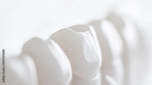 Close-up of smooth white tooth models with a soft-focus effect, symbolizing dental hygiene and care. photo