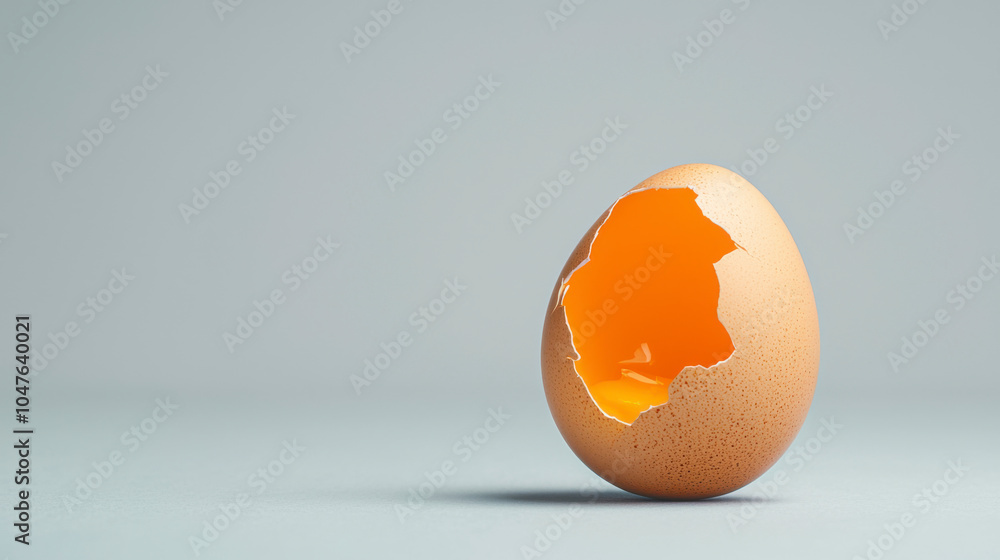 custom made wallpaper toronto digitalUn seul œuf fêlé posé sur une surface stérile, symbolisant la fragilité de la vie, sur un fond gris uni.