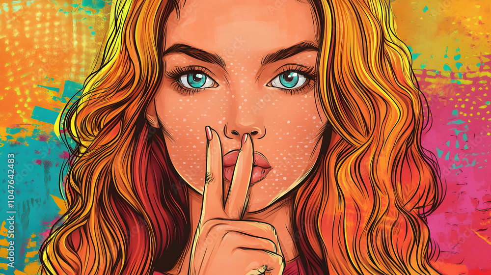 Comic-Style Illustration: A colorful comic-style illustration of a young woman silencing, perfect for graphic storytelling. - Comic-Style Illustration: A colorful comic-style illustration of a young woman silencing, perfect for graphic storytelling. -