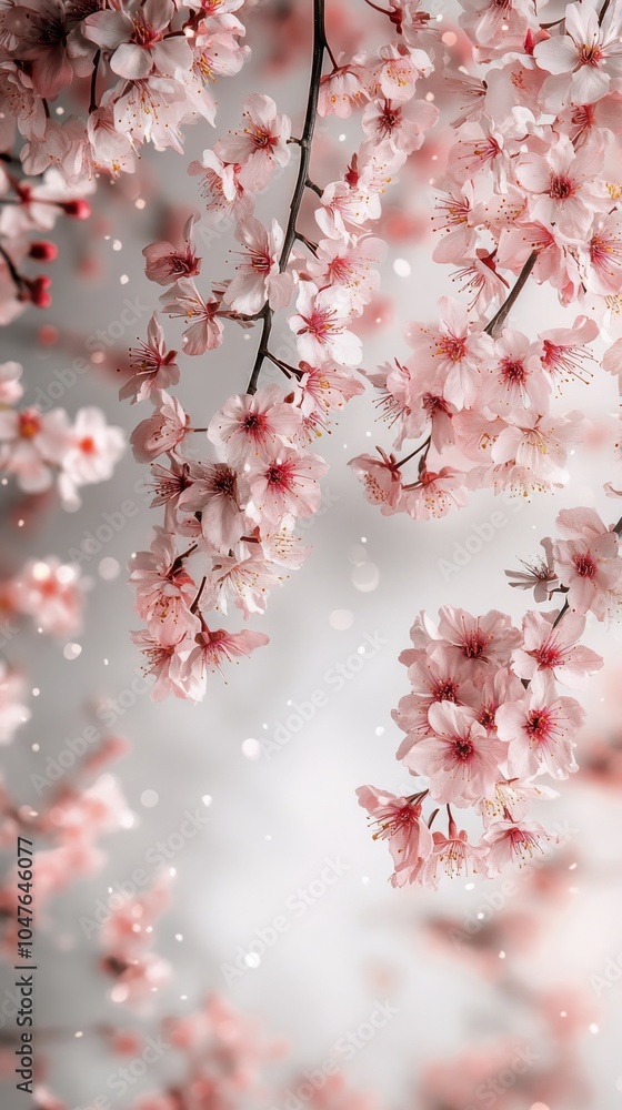 Delicate pink cherry blossoms in full bloom during spring season with soft background light Delicate pink cherry blossoms in full bloom during spring season with soft background light