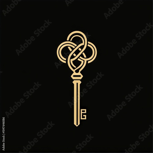 Ornate golden key on black background