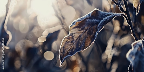 Wallpaper Mural Frozen Leaf in Golden Hour: A single frost-covered leaf illuminated by the soft glow of the setting sun.  Nature's delicate beauty captured in detail. Torontodigital.ca