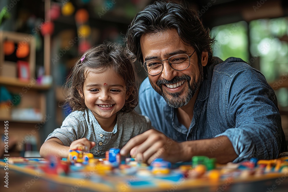 Fototapeta premium An Indian man plays with his children at home. Generative AI