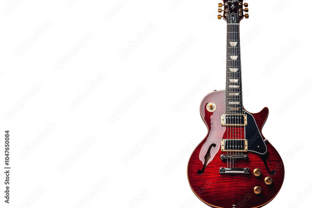 Red electric guitar isolated on transparent background, png file, no background png file