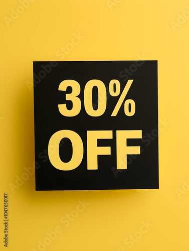 Black '30% OFF' Promotional Sign on a Yellow Background