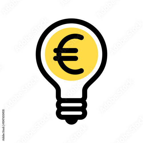 Light bulb with euro sign. Electricity price icon. Financial idea concept