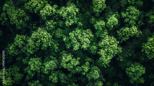 Aerial view of a dense, lush green forest showcasing vibrant foliage.