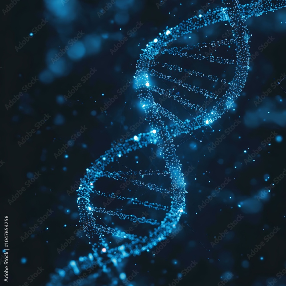 Cosmic DNA helix glowing with energy against a natural landscape photo Cosmic DNA helix glowing with energy against a natural landscape photo
