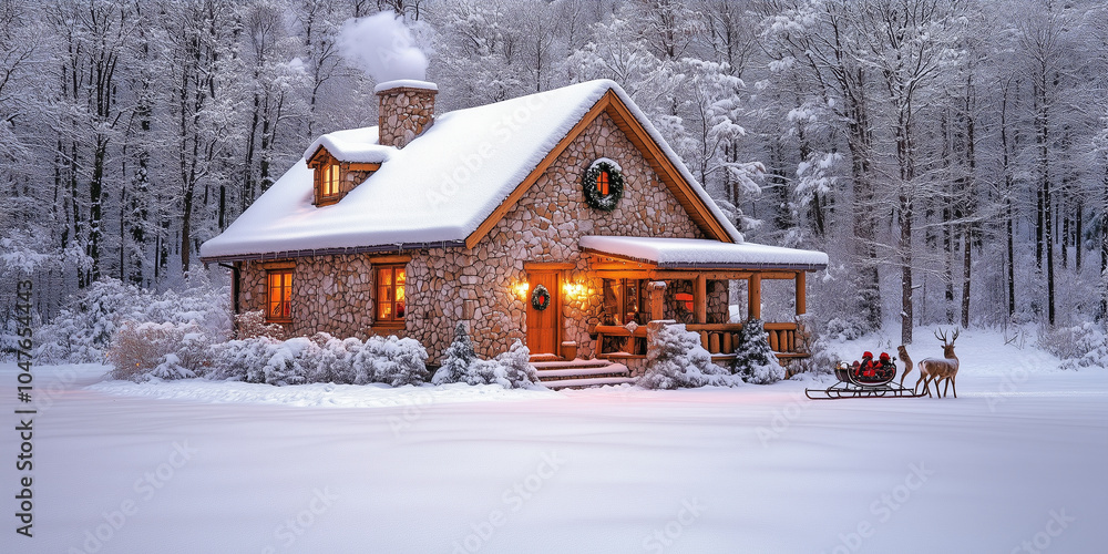 Naklejka premium Winter Cabin Magic. Generative AI