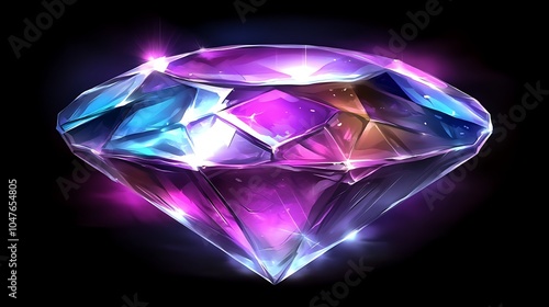 Colorful Abstract Gemstone Icon with Sparkling Effects