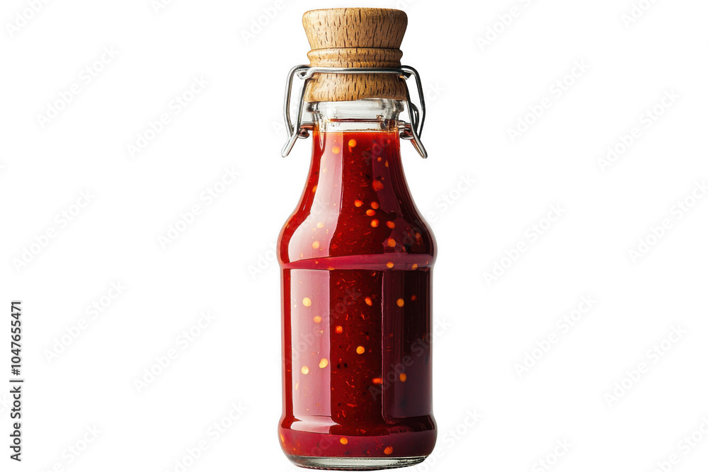 Red hot sauce bottle isolated on transparent background, png file, no background png file