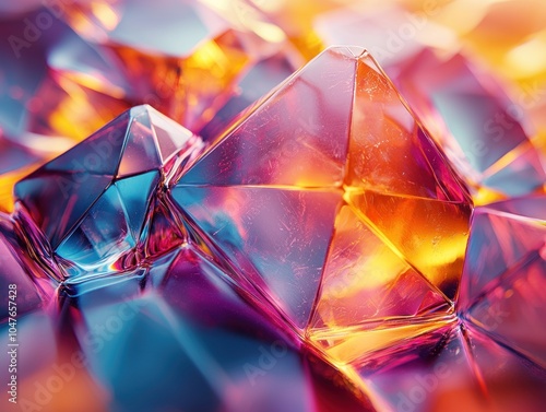 Close-up of Colorful Glass Crystal Facets