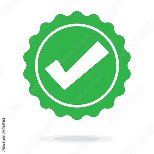 Quality guarantee green Vector icon isolated on white background. Approving, check, concept seal isolated on white background illustration. Award, winner, trophy, top quality, promotion concept.