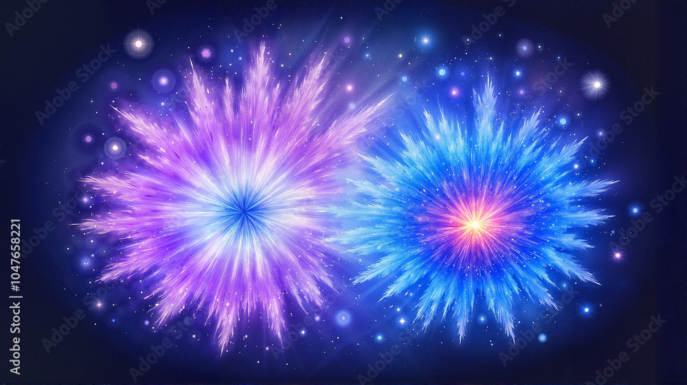 Fototapeta premium Dramatic Fireworks Display in Blue and Pink Against Night Sky