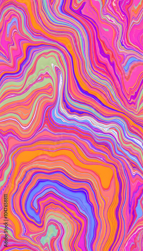 Seamless abstract painted brushed marble texture. Rainbow bright material pattern background. Boho summer vibrant painted effect textile print isolated with white highlights, png