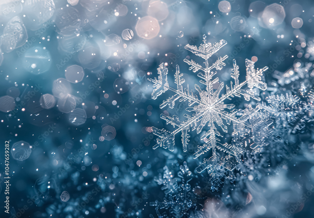 Snowflake is on top of the snow. The snow is white and the sky is blue Snowflake is on top of the snow. The snow is white and the sky is blue